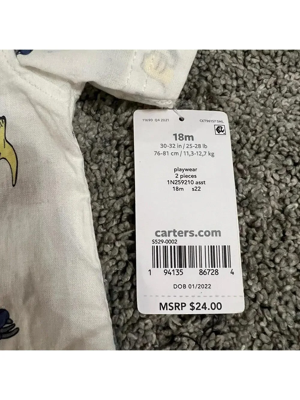 Carter's Baby Boys Dino Shortsleeve Button Down size 18 months